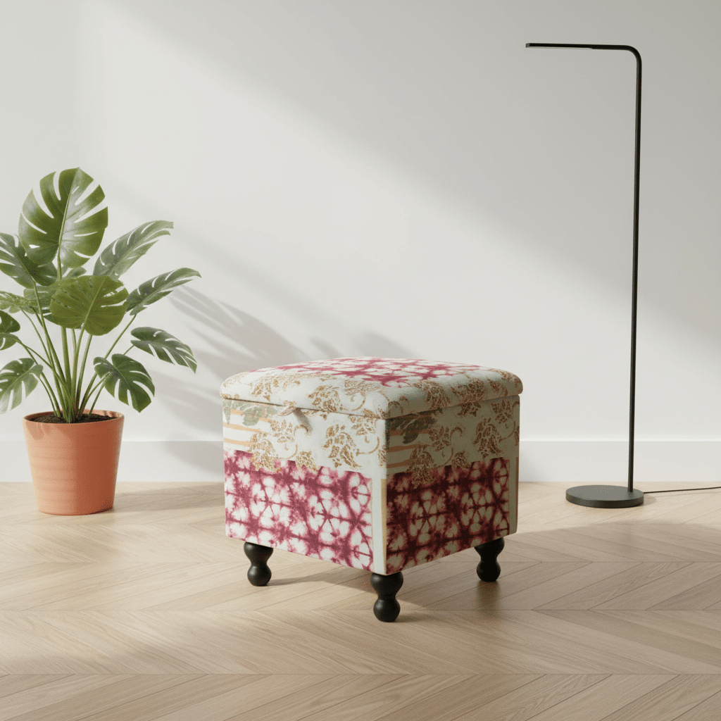 Premium Square Storage Footstool Smooth Lid Designer Motif UK - ISTOOLS