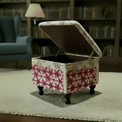 Premium Square Storage Footstool Smooth Lid Designer Motif UK - ISTOOLS