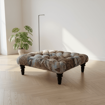 Premium Square Upholstered Pouffe Artistic Motif UK - ISTOOLS
