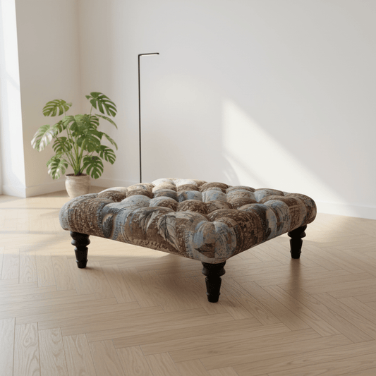 Premium Square Upholstered Pouffe Artistic Motif UK - ISTOOLS