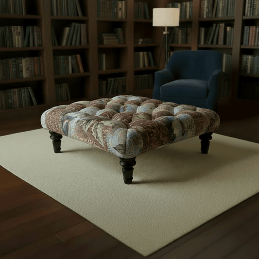 Premium Square Upholstered Pouffe Artistic Motif UK - ISTOOLS