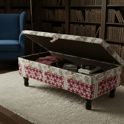 Premium Storage Ottoman Bench Smooth Lid Designer Motif UK - ISTOOLS