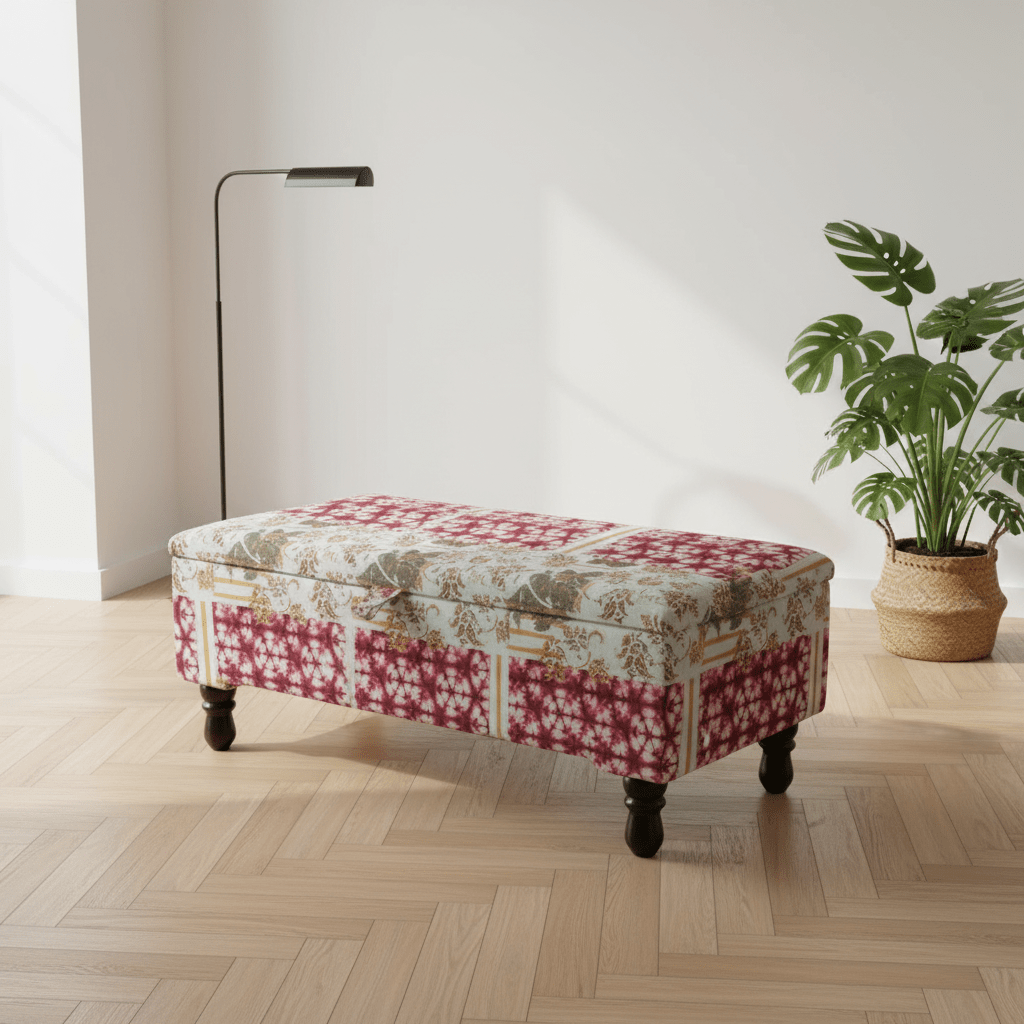 Premium Storage Ottoman Bench Smooth Lid Designer Motif UK - ISTOOLS
