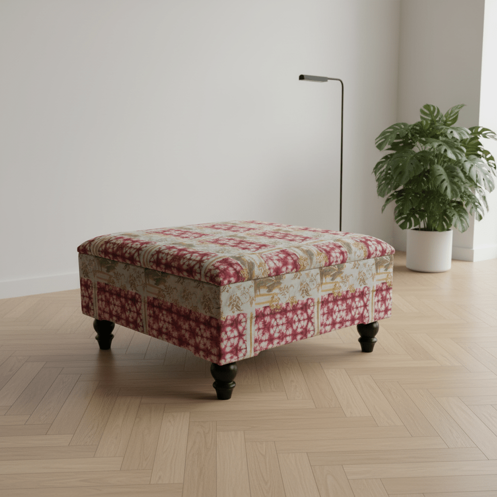 Premium Storage Ottoman Footstool Smooth Lid Plain Fabric UK - ISTOOLS