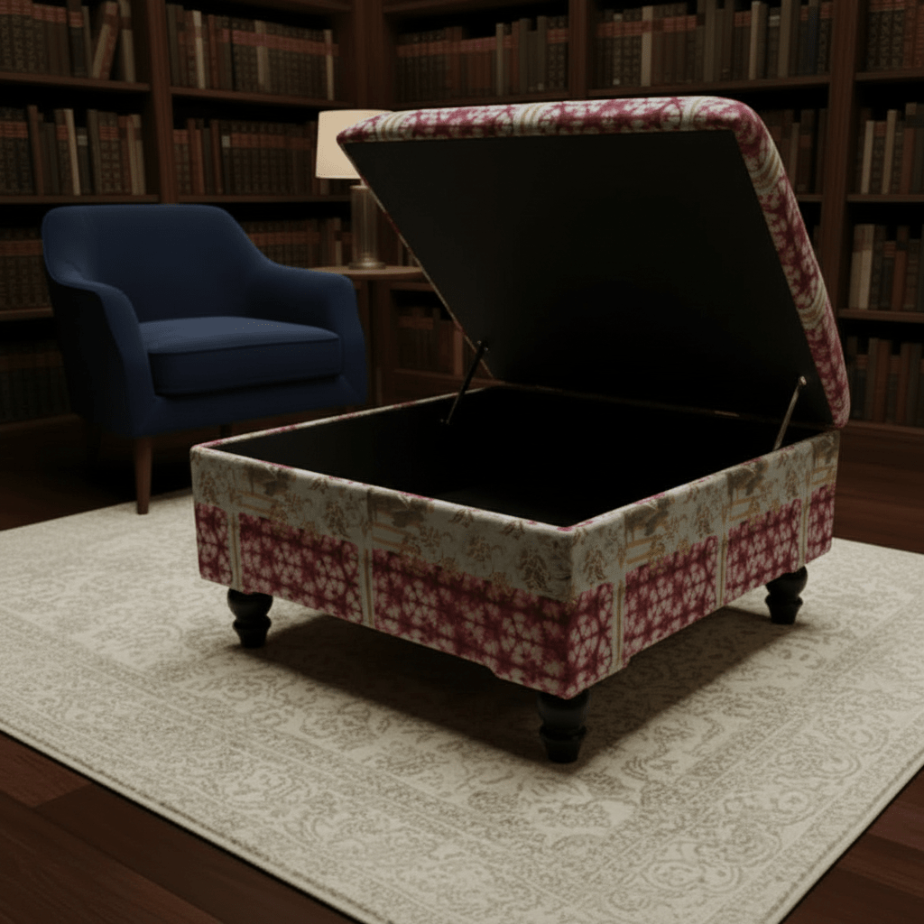 Premium Storage Ottoman Footstool Smooth Lid Plain Fabric UK - ISTOOLS