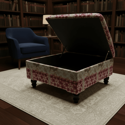 Premium Storage Ottoman Footstool Smooth Lid Plain Fabric UK - ISTOOLS