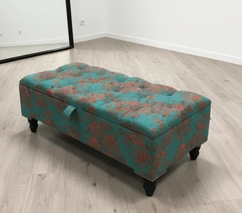 Premium Teal Blue Floral Chenille Footstool – Luxury Comfort UK - ISTOOLS