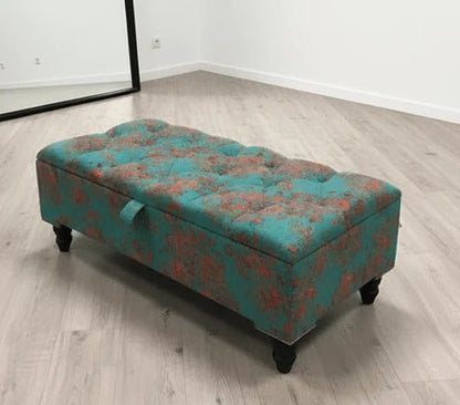 Premium Teal Blue Floral Chenille Footstool – Luxury Comfort UK - ISTOOLS