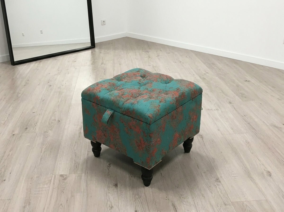 Premium Teal Blue Floral Chenille Footstool – Luxury Comfort UK - ISTOOLS