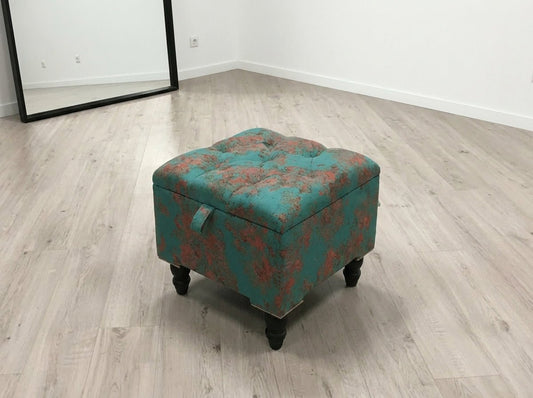 Premium Teal Blue Floral Chenille Footstool – Luxury Comfort UK - ISTOOLS