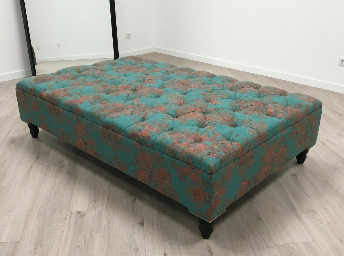 Premium Teal Blue Floral Chenille Footstool – Luxury Comfort UK - ISTOOLS