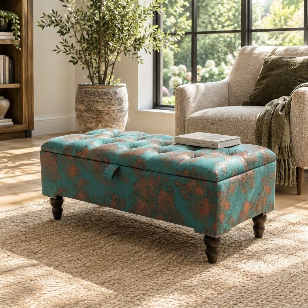 Premium Teal Blue Floral Chenille Footstool – Luxury Comfort UK - ISTOOLS