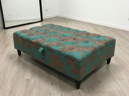 Premium Teal Blue Floral Chenille Footstool – Luxury Comfort UK - ISTOOLS