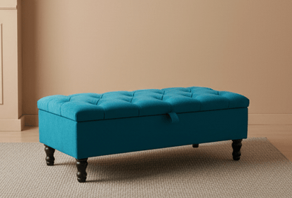Deep panel ottoman coffee table and seating bench aqua velvet - ISTOOLS