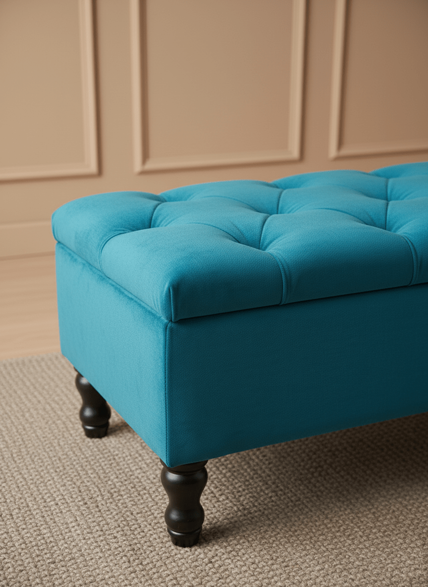 Multi-functional living room storage bench aqua velvet - ISTOOLS