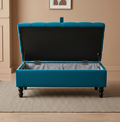 Stylish aqua velvet ottoman bench for UK home décor - ISTOOLS