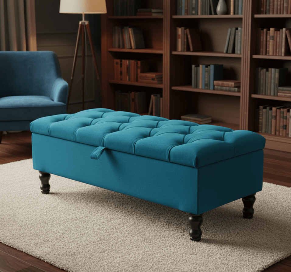 Aqua Lusso velvet storage ottoman bench with hidden storage UK - ISTOOLS