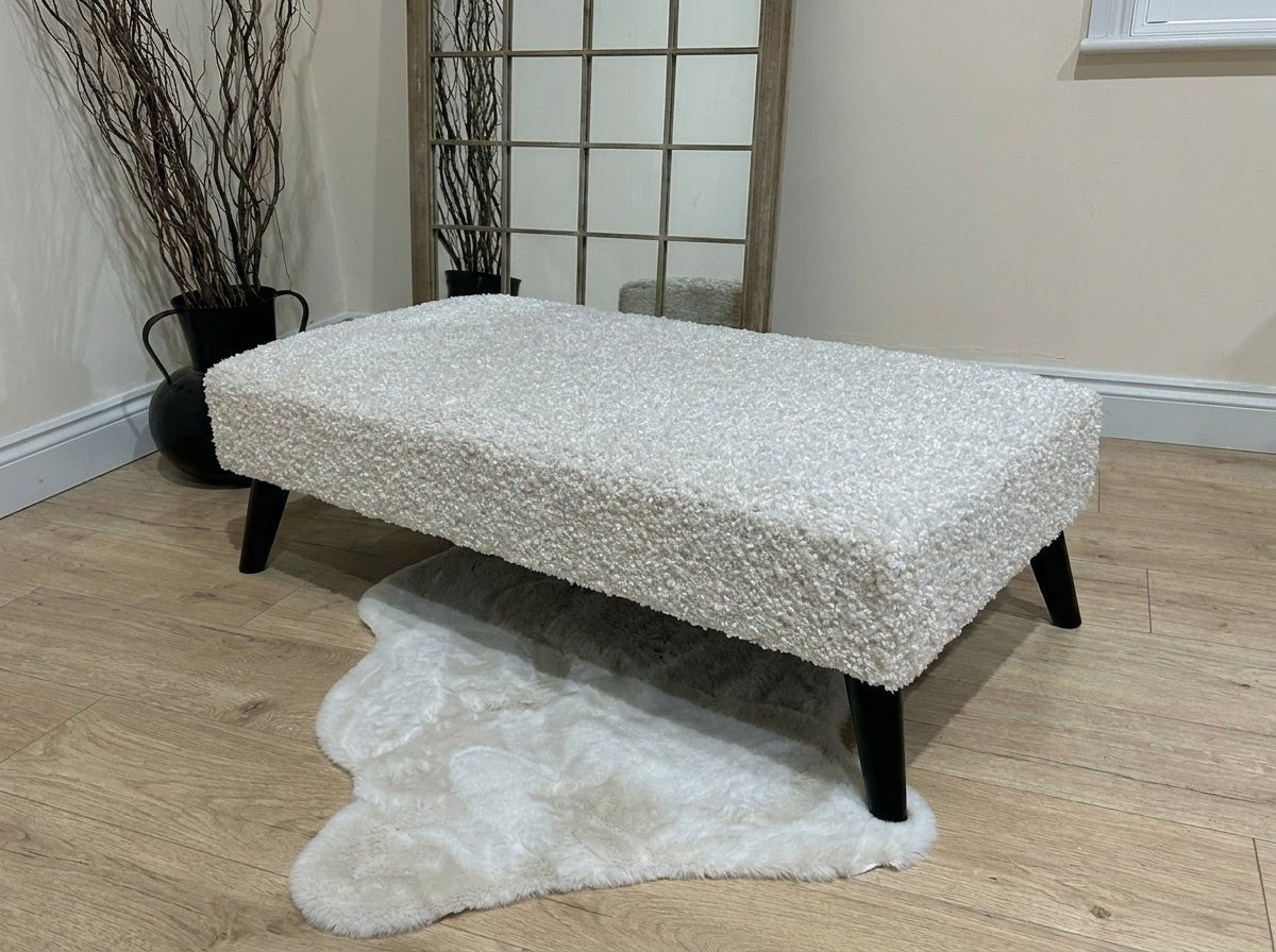 Premium Teddy Bear Fluffy Creamy White Footstool Coffee Table Ottoman – Soft Plush, Stylish & Non - Storage - ISTOOLS