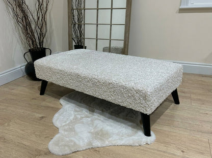 Premium Teddy Bear Fluffy Creamy White Footstool Coffee Table Ottoman – Soft Plush, Stylish & Non - Storage - ISTOOLS