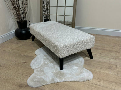 Premium Teddy Bear Fluffy Creamy White Footstool Coffee Table Ottoman – Soft Plush, Stylish & Non - Storage - ISTOOLS