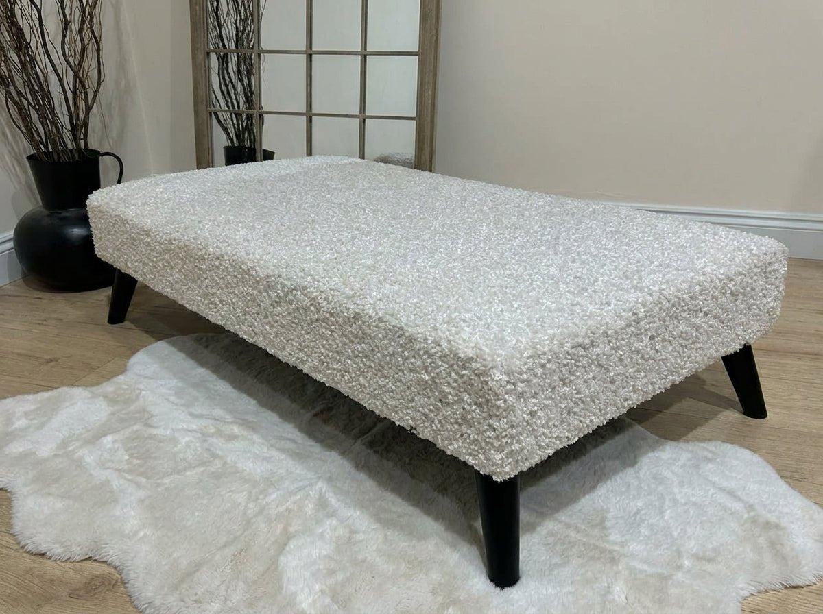 Premium Teddy Bear Fluffy Creamy White Footstool Coffee Table Ottoman – Soft Plush, Stylish & Non - Storage - ISTOOLS