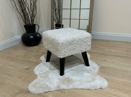 Premium Teddy Bear Fluffy Creamy White Footstool Coffee Table Ottoman – Soft Plush, Stylish & Non - Storage - ISTOOLS