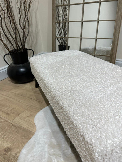 Premium teddy bear fluffy creamy white plain top footstool coffee table - ISTOOLS