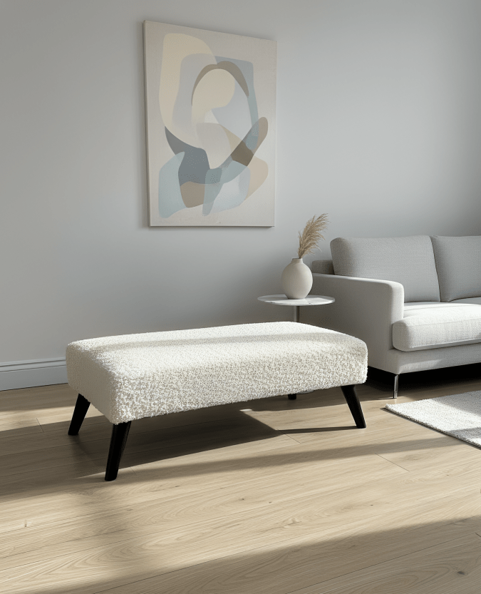 Premium teddy bear fluffy creamy white plain top footstool coffee table - ISTOOLS