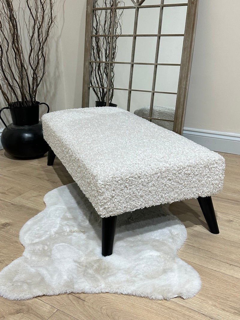 Premium teddy bear fluffy creamy white plain top footstool coffee table - ISTOOLS