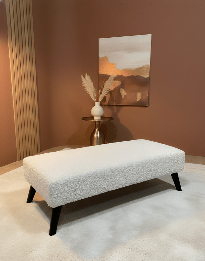 Premium teddy bear fluffy creamy white plain top footstool coffee table - ISTOOLS