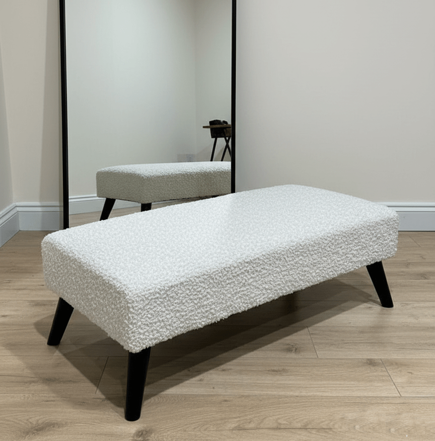 Premium teddy bear fluffy creamy white plain top footstool coffee table - ISTOOLS