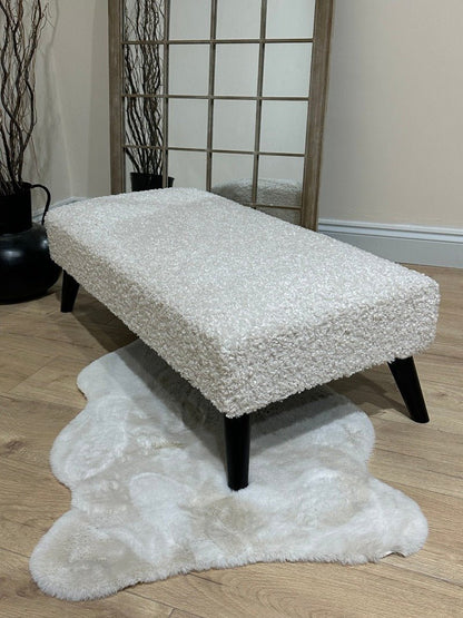 Premium teddy bear fluffy creamy white plain top footstool coffee table - ISTOOLS