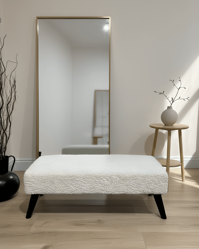 Premium teddy bear fluffy creamy white plain top footstool coffee table - ISTOOLS