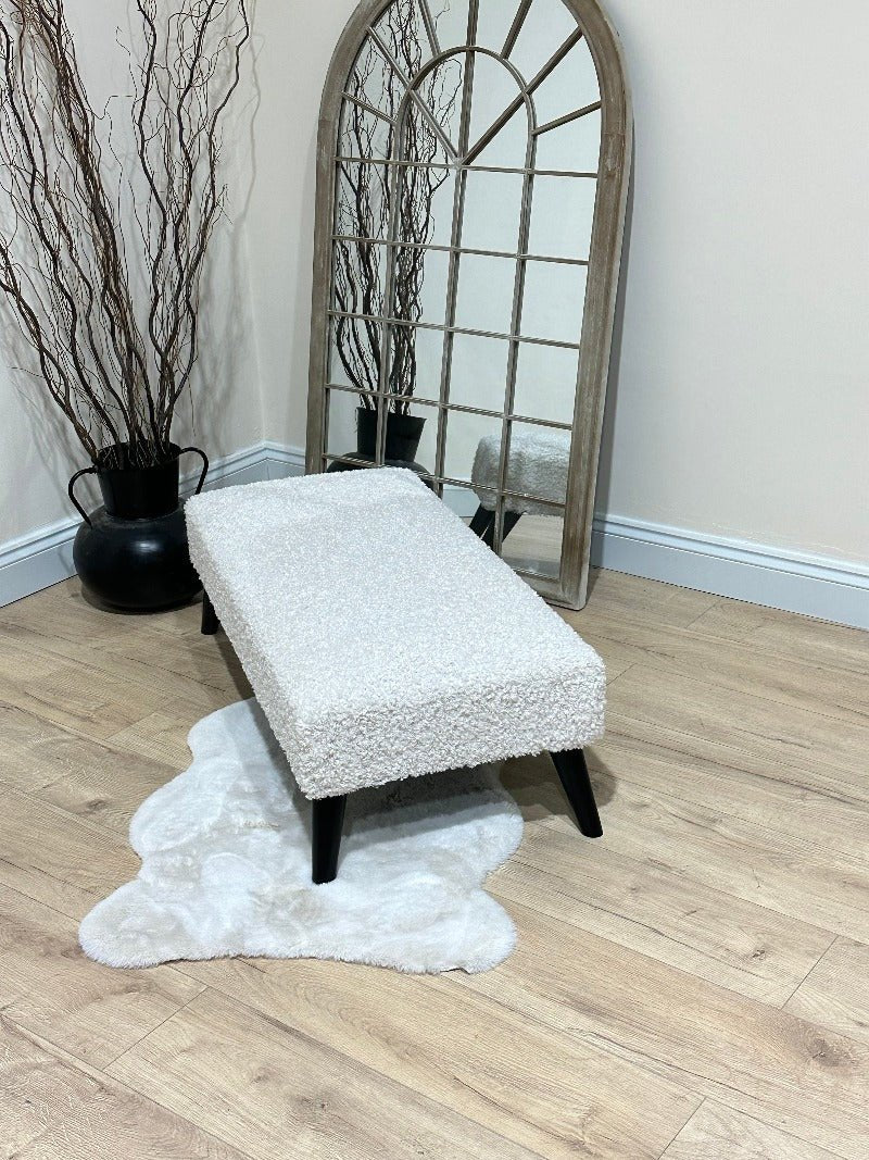 Premium teddy bear fluffy creamy white plain top footstool coffee table - ISTOOLS