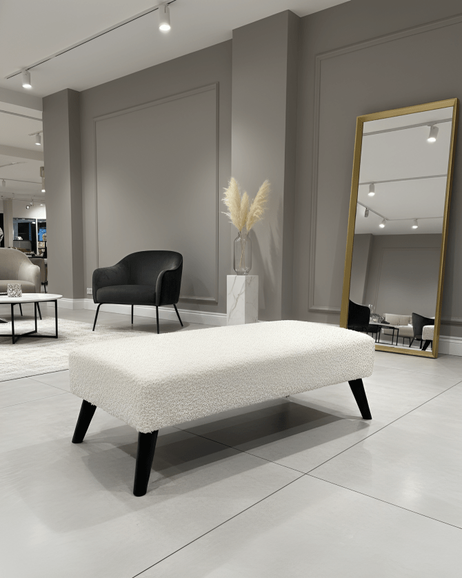 Premium teddy bear fluffy creamy white plain top footstool coffee table - ISTOOLS