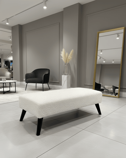 Premium teddy bear fluffy creamy white plain top footstool coffee table - ISTOOLS