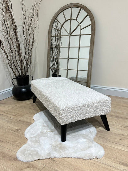 Premium teddy bear fluffy creamy white plain top footstool coffee table - ISTOOLS