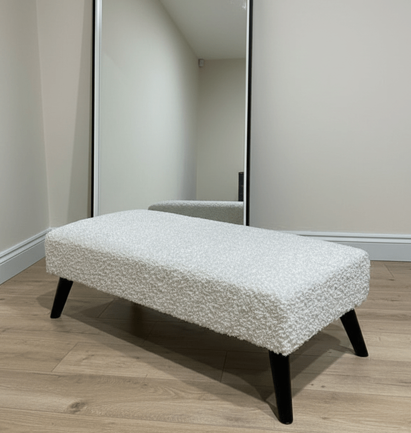 Premium teddy bear fluffy creamy white plain top footstool coffee table - ISTOOLS