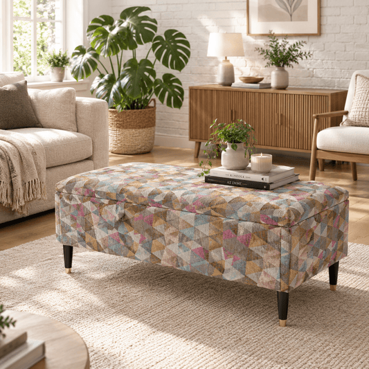 Premium Tri Geometric Pattern Storage Ottoman Coffee Table – Multi‑Functional Footstool Bench - ISTOOLS