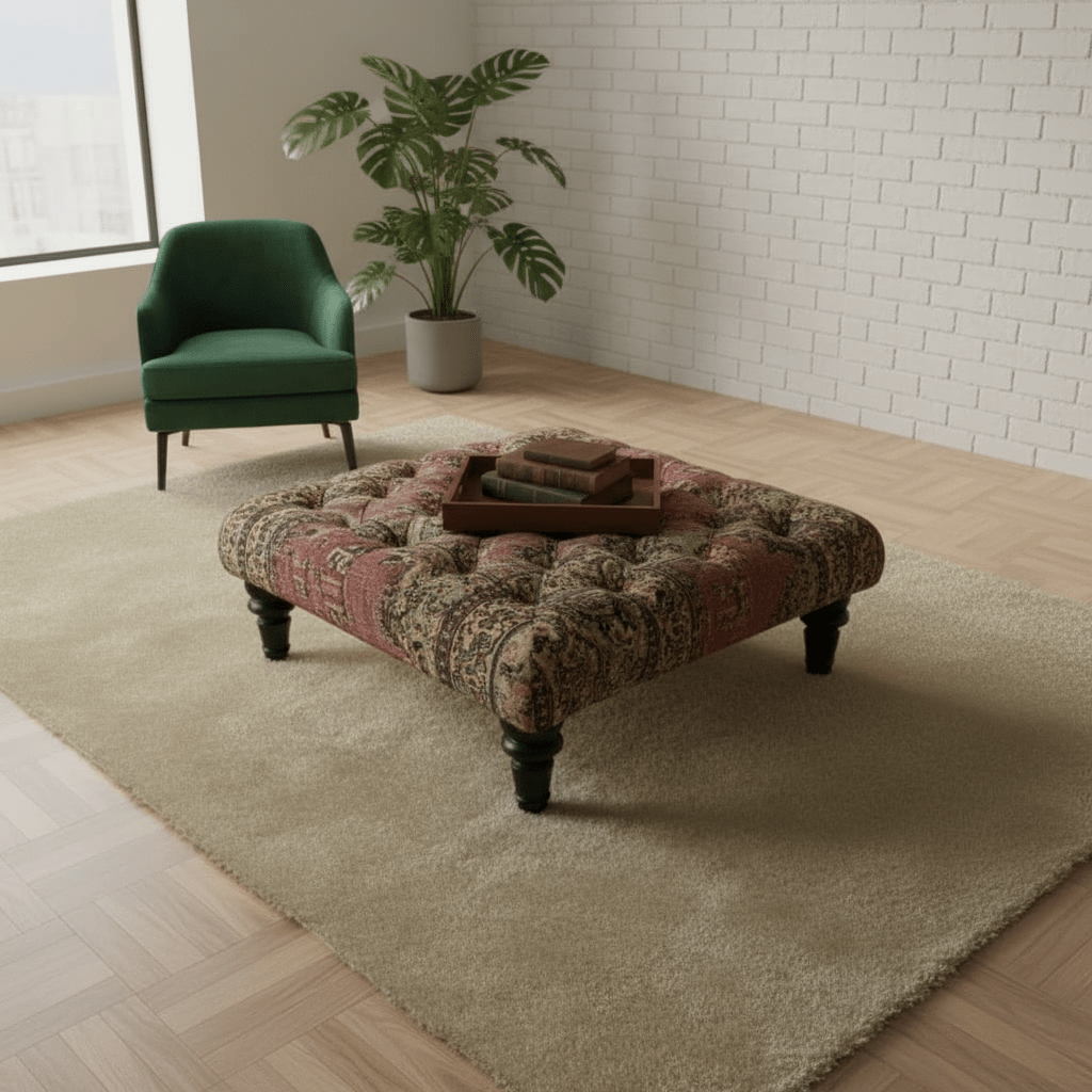 Premium Tufted Square Coffee Table Footstool Expressive Art Motif - ISTOOLS