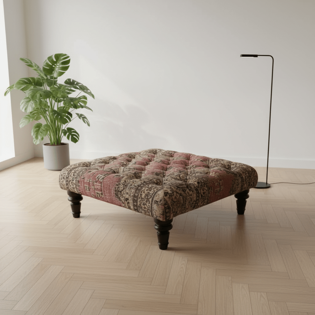 Premium Tufted Square Coffee Table Footstool Expressive Art Motif - ISTOOLS