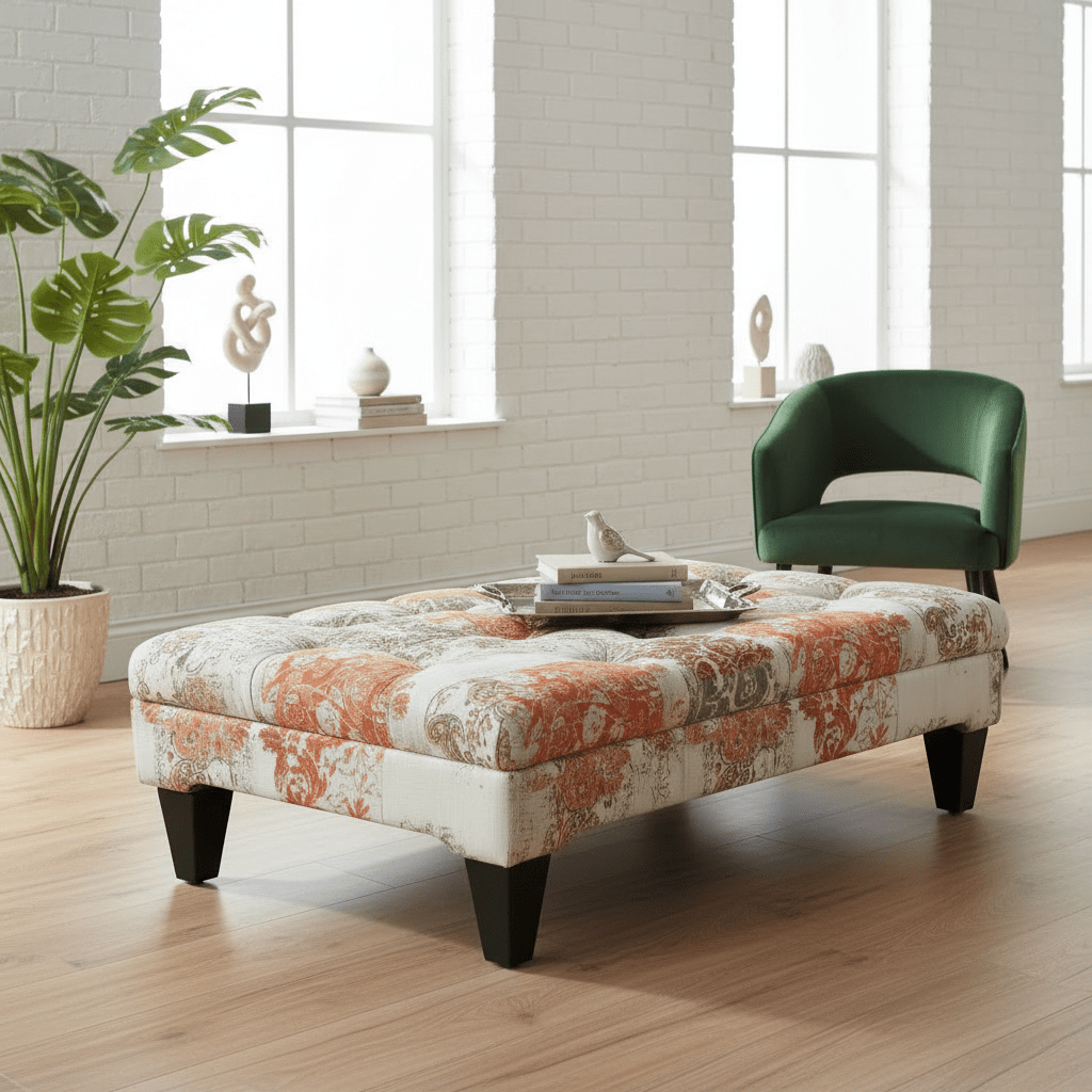 Premium Upholstered Rectangular Centrepiece Pouffe Multi - Toned - ISTOOLS