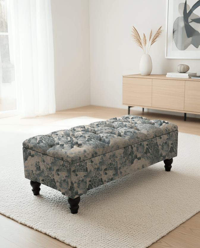 Decorative floral ottoman bench with soft cotton upholstery UK home - ISTOOLS