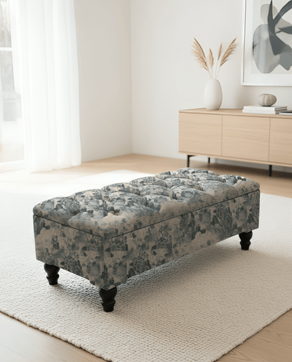 Decorative floral ottoman bench with soft cotton upholstery UK home - ISTOOLS