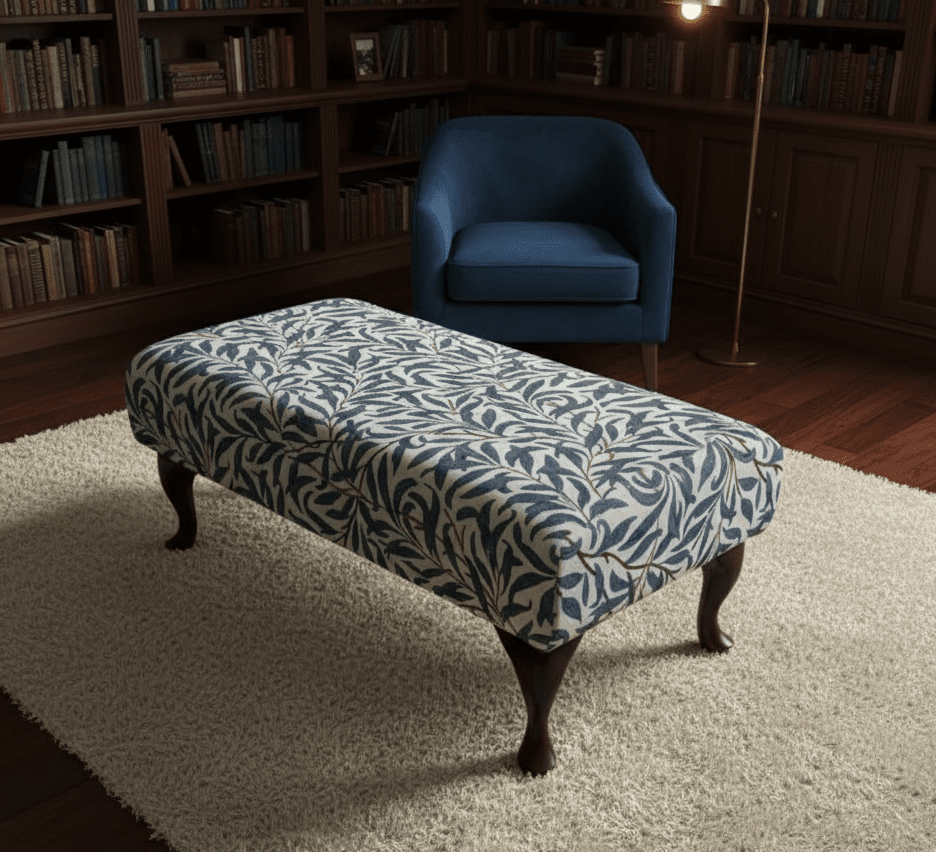 Premium Will Blue Velvet Footstool Ottoman Pouffe – Multifunctional Footrest & Coffee Table - ISTOOLS