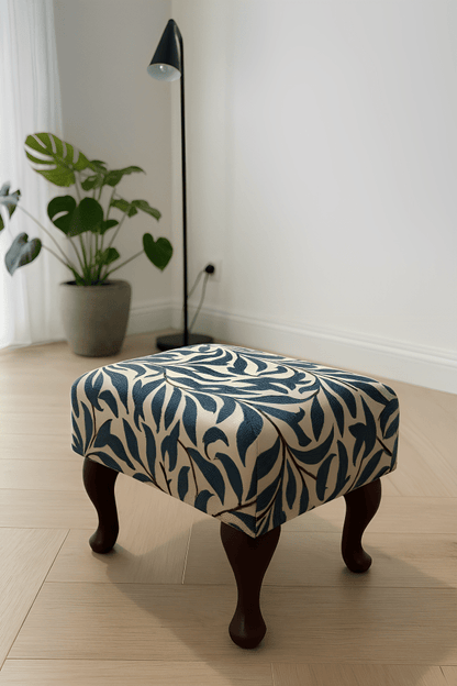 Premium Will Blue Velvet Footstool Ottoman – Multifunctional Footrest & Coffee Table Pouffe - ISTOOLS