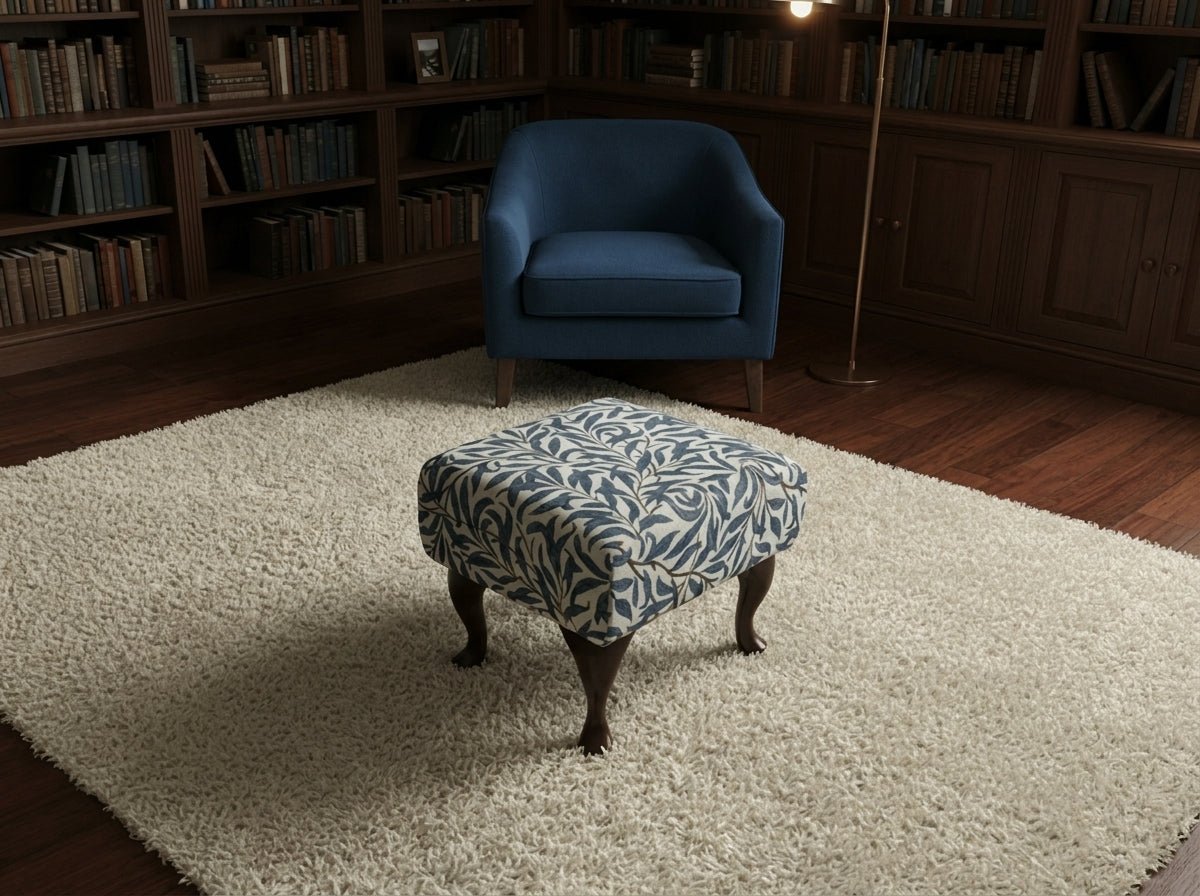 Premium Will Blue Velvet Footstool Ottoman – Non - Storage Multifunctional Footrest & Coffee Table Pouffe - ISTOOLS