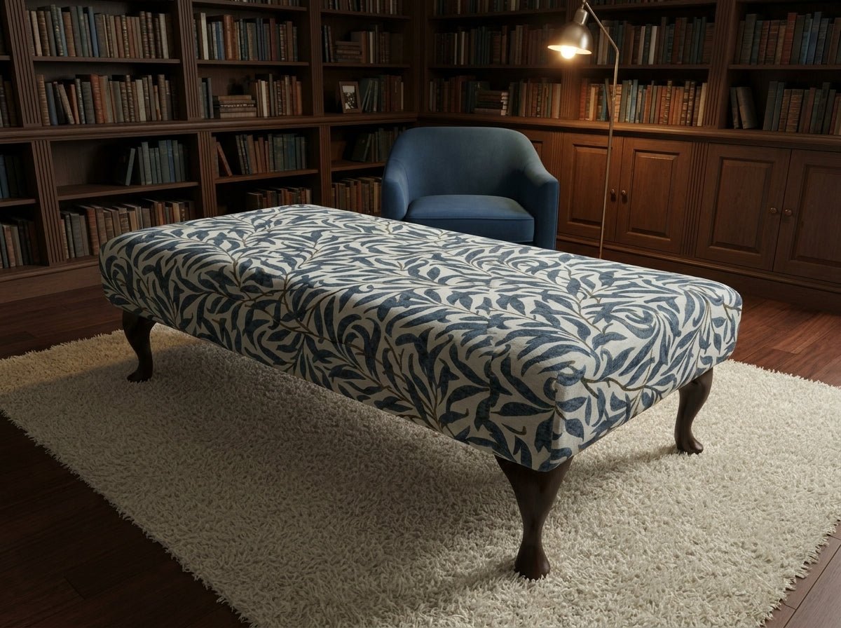 Premium Will Blue Velvet Footstool Ottoman – Non - Storage Multifunctional Footrest & Coffee Table Pouffe - ISTOOLS