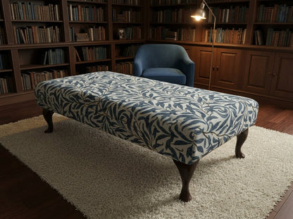 Premium Will Blue Velvet Footstool Ottoman – Non - Storage Multifunctional Footrest & Coffee Table Pouffe - ISTOOLS