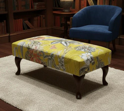 Premium Zen Floral Footstool Ottoman – Yellow Bird Print Pouffe Footrest for Living Room Decor - ISTOOLS